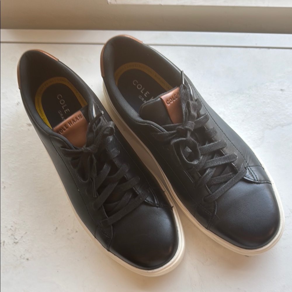 Cole Haan Black Leather Sneakers with White Soles